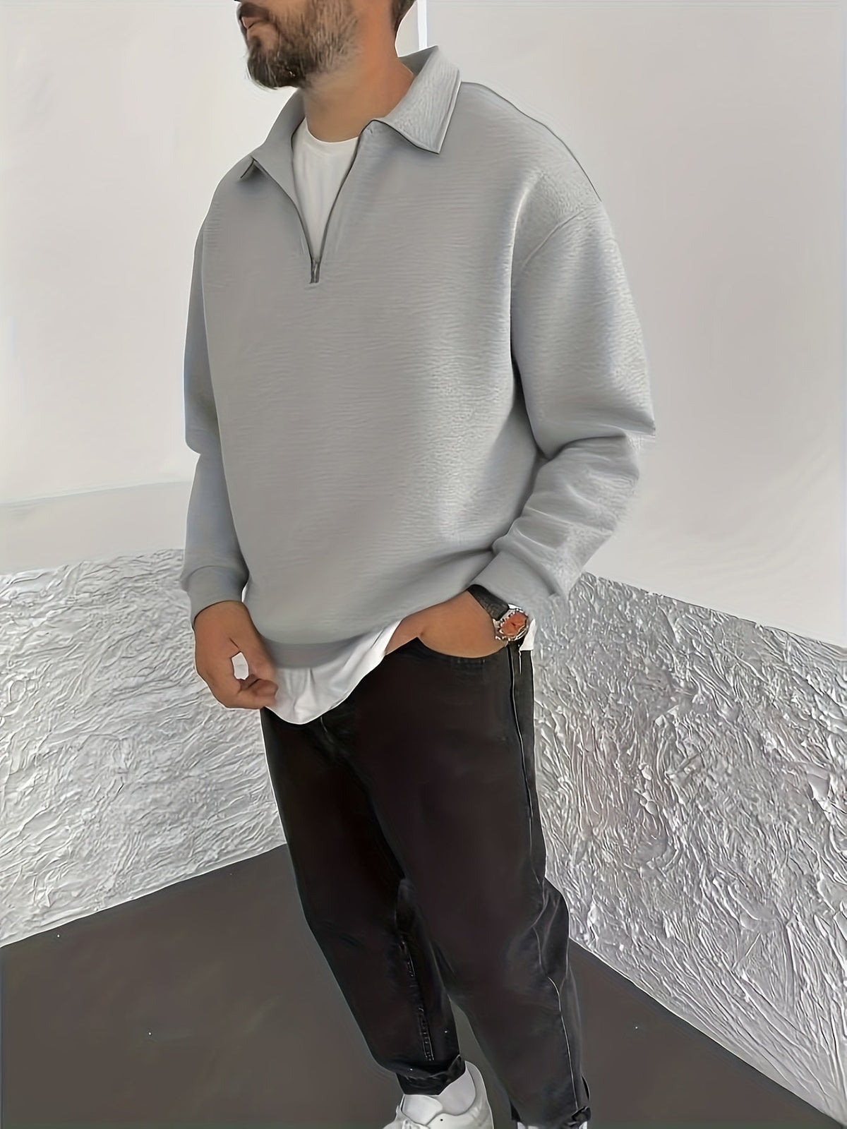 Oversized Sweatshirt for Men | Fleece Lined Half Zip Cosy Winter Style
