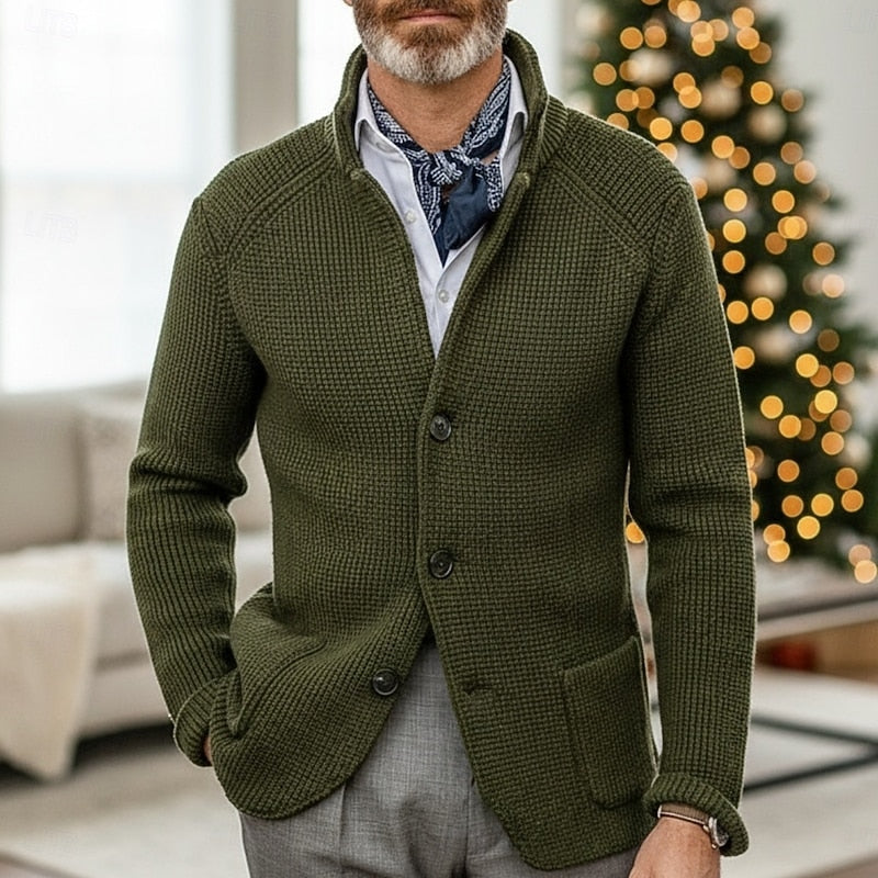 Button Front Cardigan for Men | Funnel Neck Insulated Autumn Layering