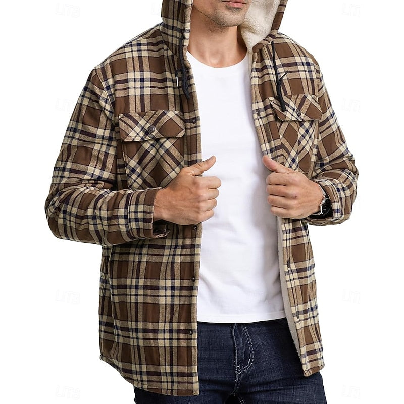 Plaid Shacket for Men | Hooded Button Front Winter Outerwear