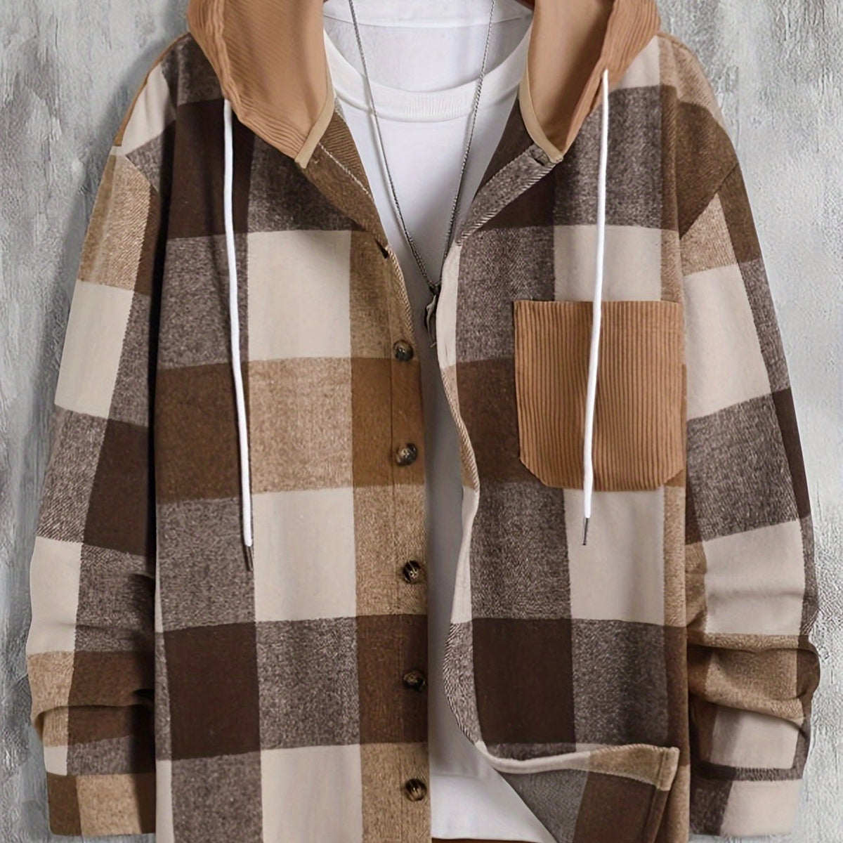 Plaid Shacket for Men | Hooded Button Front Warm Winter Layer