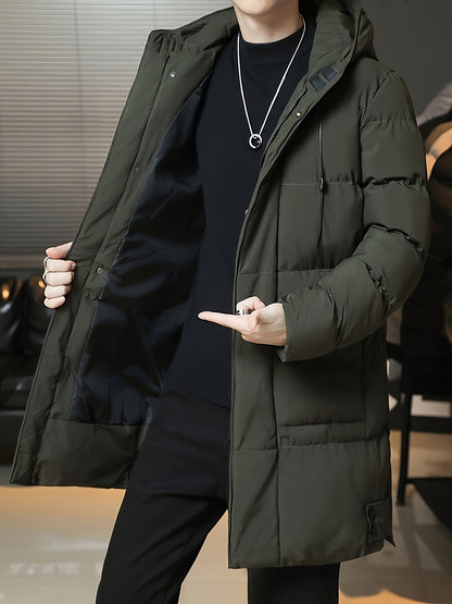 Hooded Puffer Jacket for Men | Side Zip Longline Cold Weather Ready
