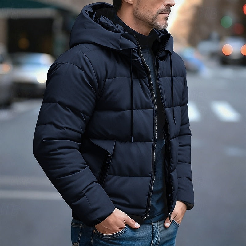 Hooded Puffer Jacket for Men | Side Zip Quilted Fall & Winter 2026