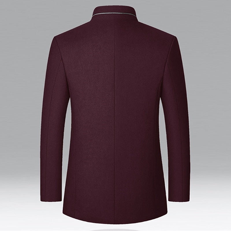 Funnel Neck Winter Coat for Men | Button Front Cold Weather Ready
