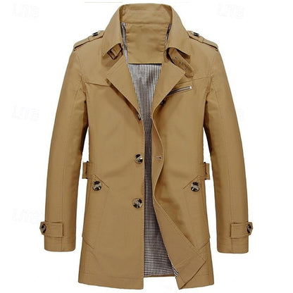 Cosy Trench Coat for Men | Button Front Autumn Layering