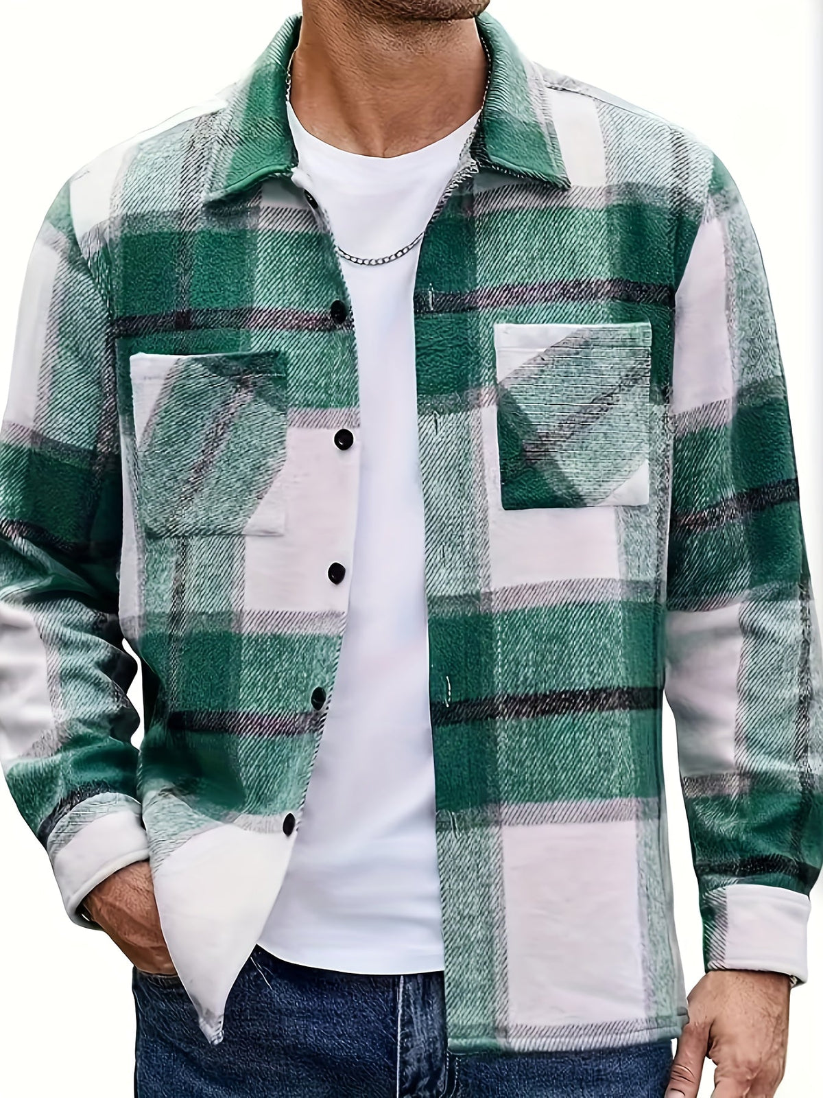 Plaid Shacket for Men | Button Front Warm Winter Layer