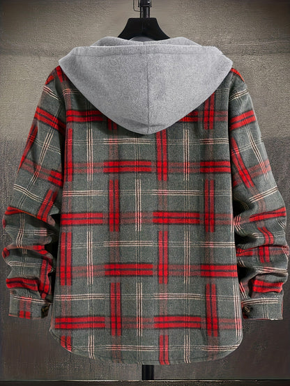 Hooded Winter Jacket for Men | Button Front Plaid Autumn Layering
