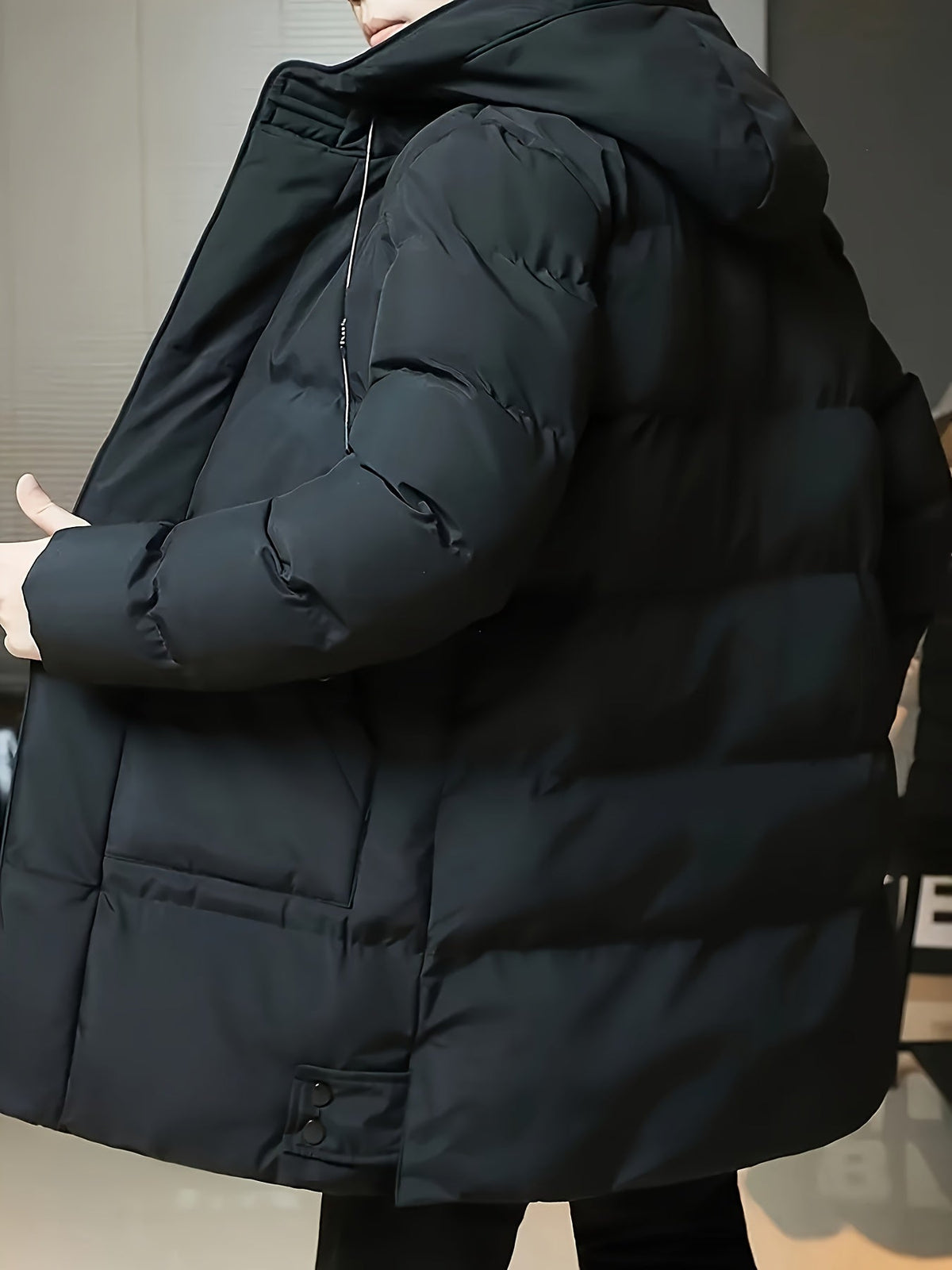 Hooded Puffer Jacket for Men | Side Zip Longline Cold Weather Ready