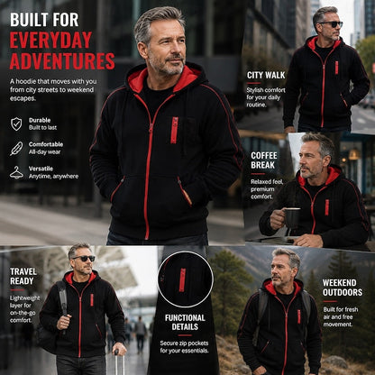 Hooded Winter Jacket for Men | Drawstring Full Zip Autumn Layering