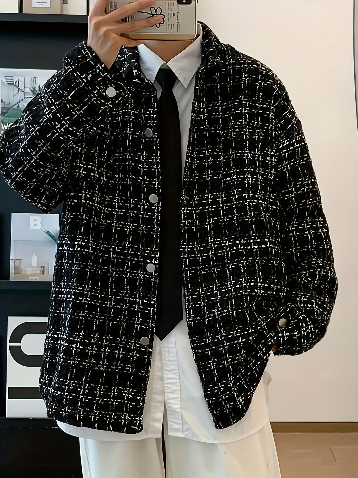 Oversized Shacket for Men | Button Front Lapel Collar Warm Winter Layer