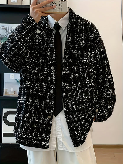 Oversized Shacket for Men | Button Front Lapel Collar Warm Winter Layer