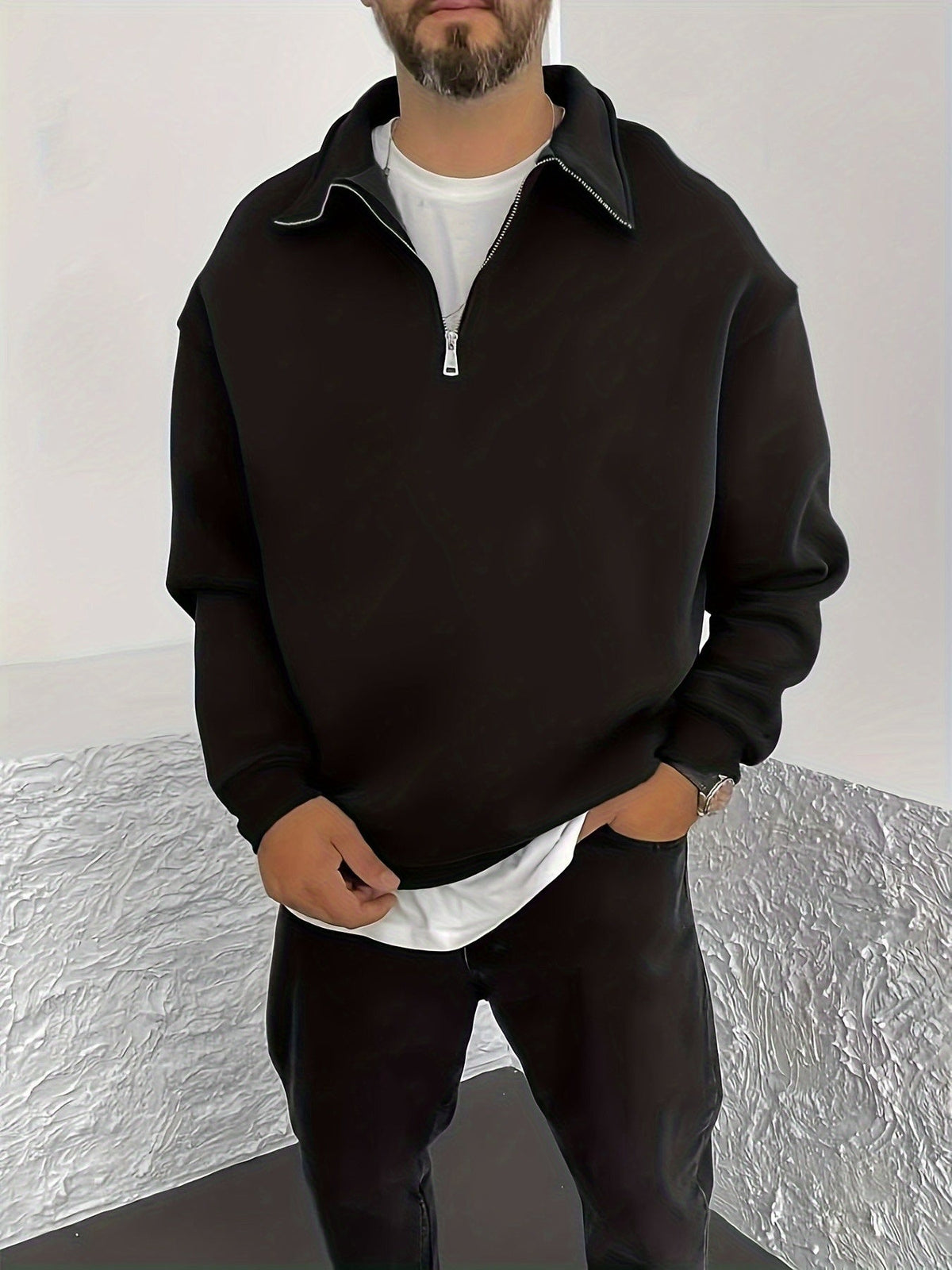 Oversized Sweatshirt for Men | Fleece Lined Half Zip Cosy Winter Style