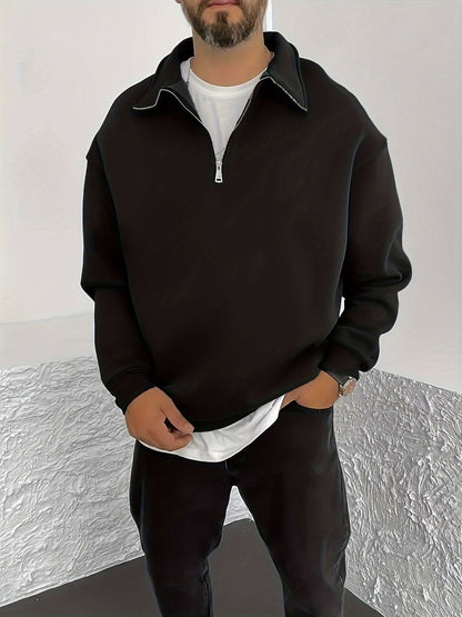 Oversized Sweatshirt for Men | Fleece Lined Half Zip Cosy Winter Style