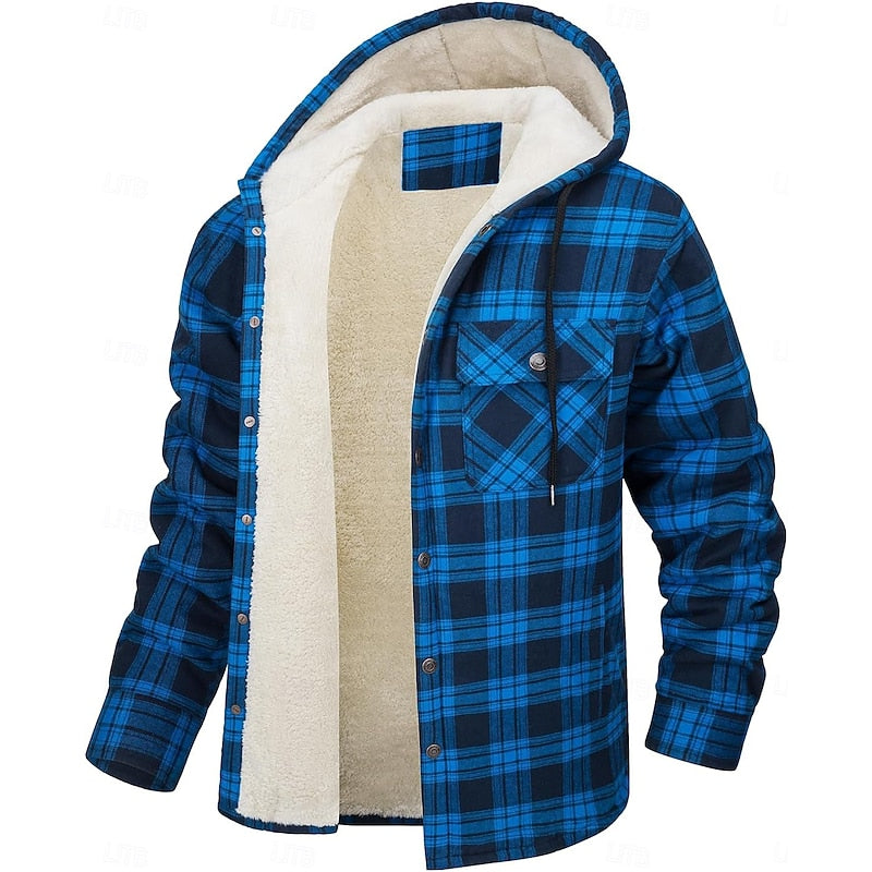 Plaid Shacket for Men | Hooded Button Front Winter Outerwear