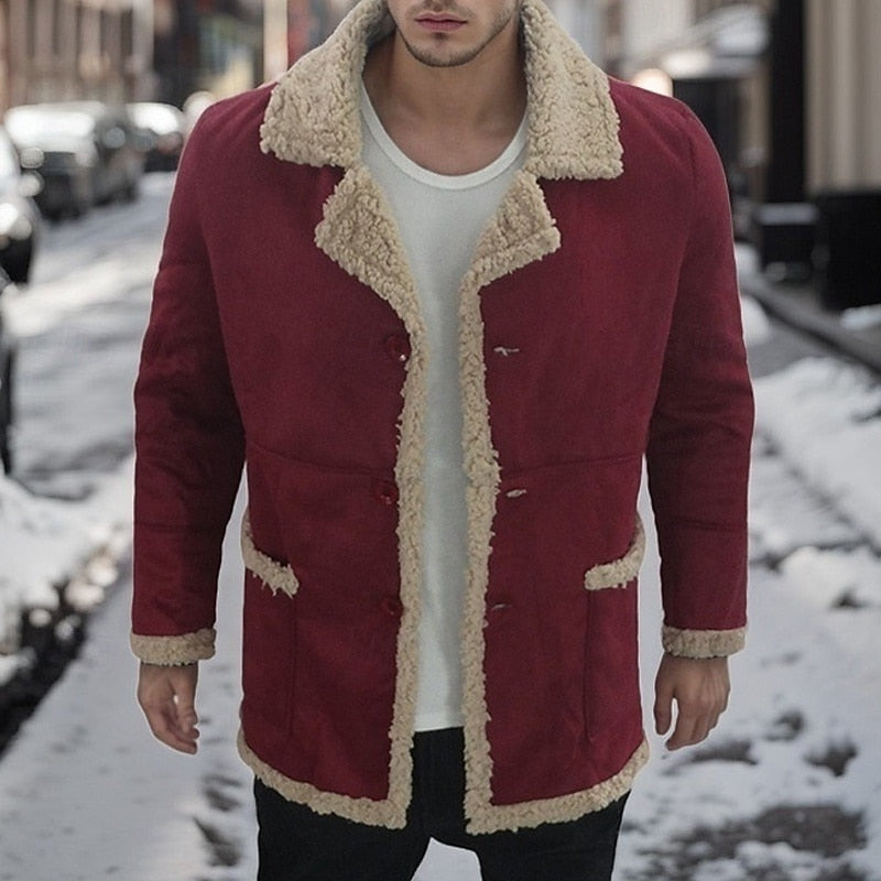 Fleece Lined Winter Jacket for Men | Button Front Lapel Collar Cold Weather Ready