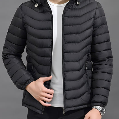 Hooded Puffer Jacket for Men | Side Zip Quilted Cold Weather Ready