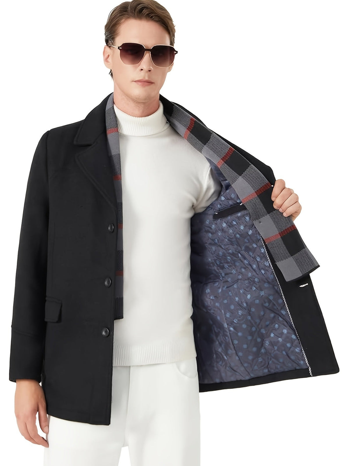 Cosy Winter Coat for Men | Button Front Lapel Collar Cold Weather Ready