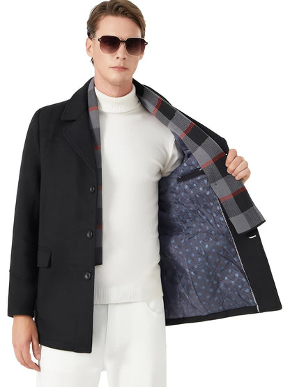 Cosy Winter Coat for Men | Button Front Lapel Collar Cold Weather Ready