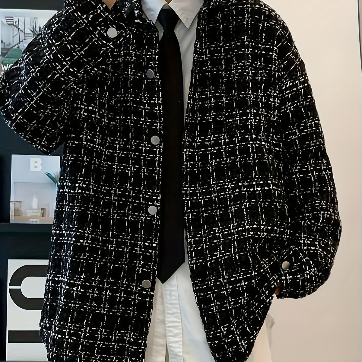 Oversized Shacket for Men | Button Front Lapel Collar Warm Winter Layer