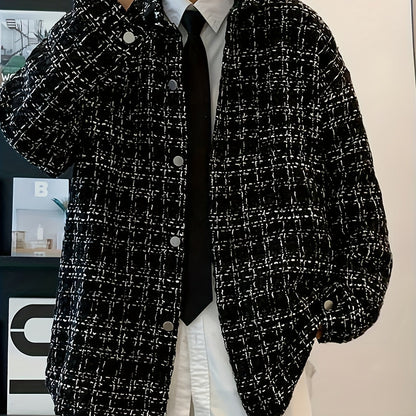 Oversized Shacket for Men | Button Front Lapel Collar Warm Winter Layer