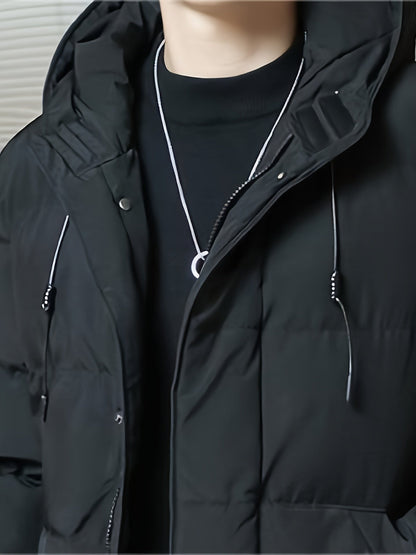 Hooded Puffer Jacket for Men | Drawstring Longline Winter Outerwear