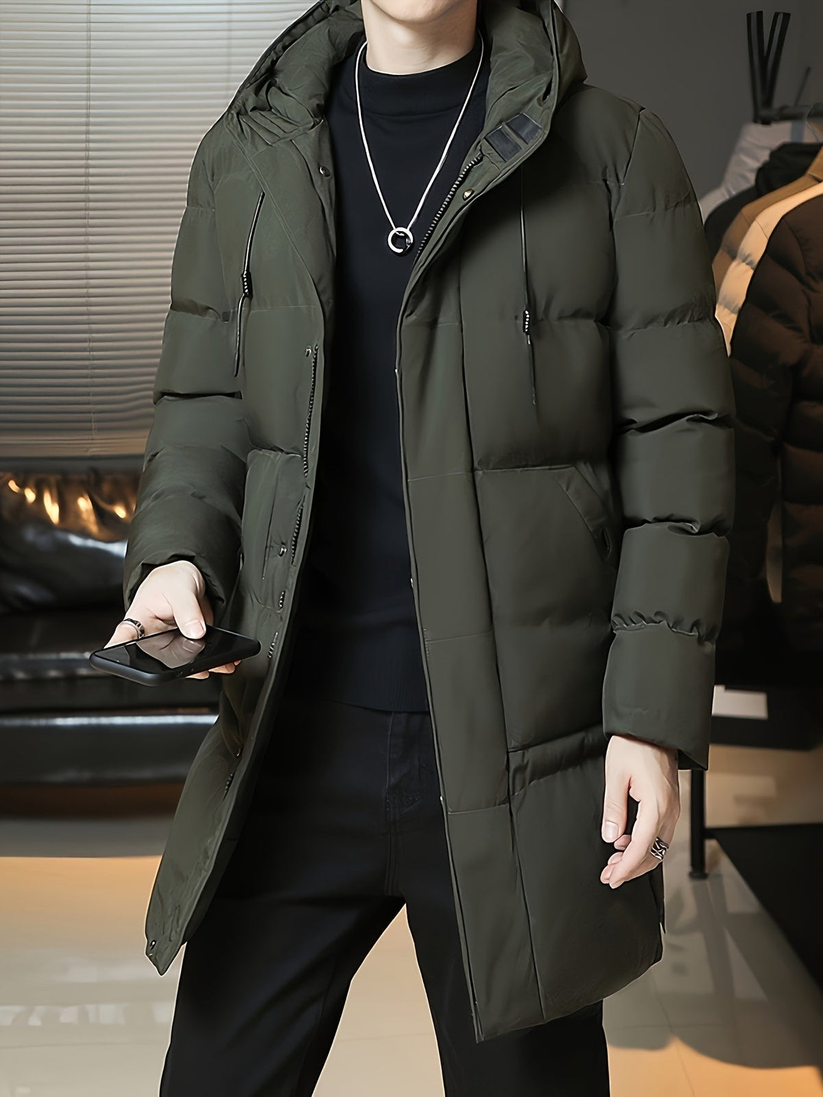 Hooded Puffer Jacket for Men | Side Zip Longline Cold Weather Ready