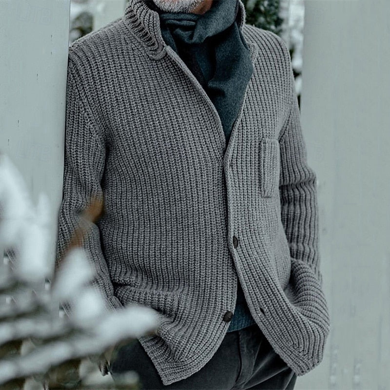 Button Front Cardigan for Men | Ribbed Funnel Neck Autumn Layering