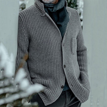 Button Front Cardigan for Men | Ribbed Funnel Neck Autumn Layering