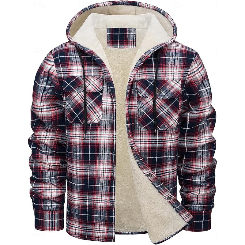 Plaid Shacket for Men | Hooded Button Front Winter Outerwear