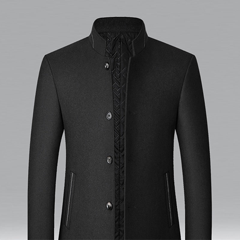 Funnel Neck Winter Coat for Men | Button Front Cold Weather Ready