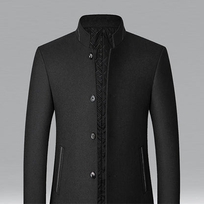 Funnel Neck Winter Coat for Men | Button Front Cold Weather Ready