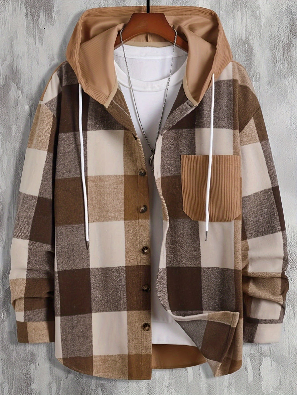 Plaid Shacket for Men | Hooded Button Front Warm Winter Layer