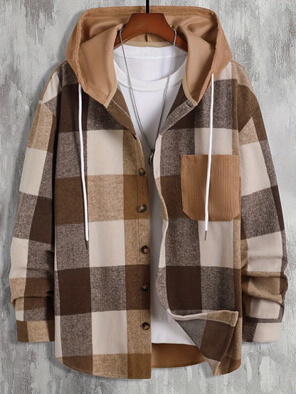 Plaid Shacket for Men | Hooded Button Front Warm Winter Layer