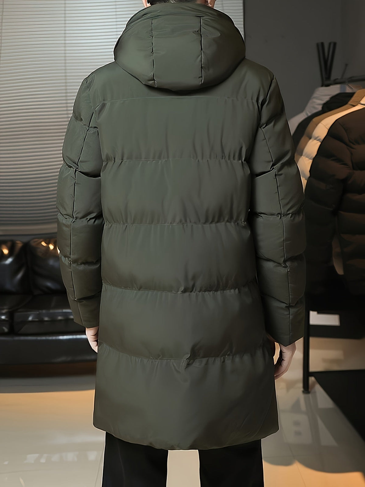 Hooded Puffer Jacket for Men | Side Zip Longline Cold Weather Ready