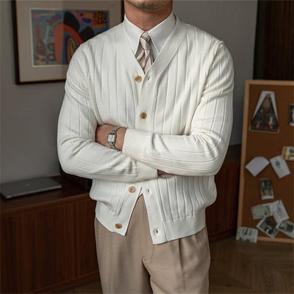 Button Front Cardigan for Men | Ribbed V Neck Cosy Winter Style