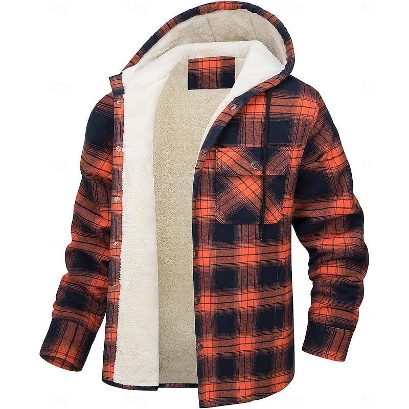 Plaid Shacket for Men | Hooded Button Front Winter Outerwear