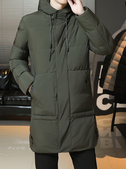 Hooded Puffer Jacket for Men | Side Zip Longline Cold Weather Ready