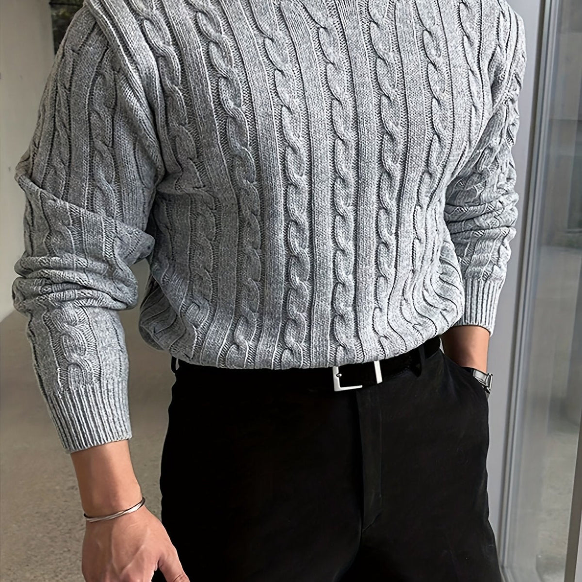 Cable Knit Sweater for Men | Crew Neck Cold Weather Ready