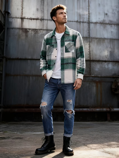 Plaid Shacket for Men | Button Front Warm Winter Layer