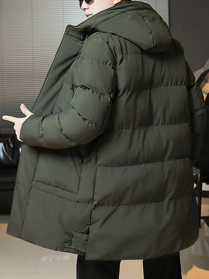 Hooded Puffer Jacket for Men | Side Zip Longline Cold Weather Ready