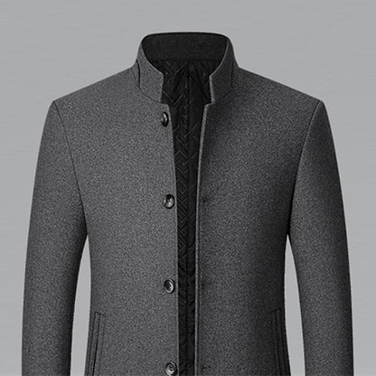 Funnel Neck Winter Coat for Men | Button Front Cold Weather Ready