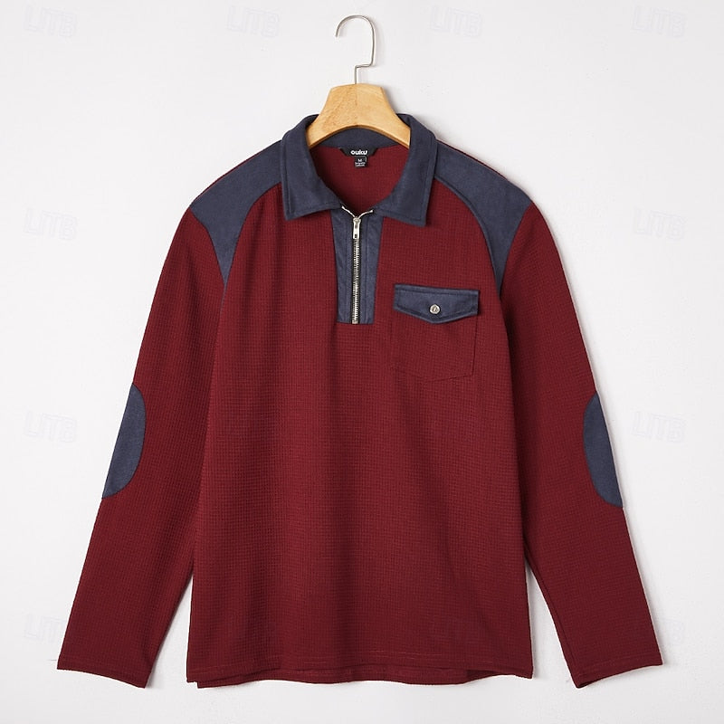 Wine Half Zip Sweater for Men | Warm Winter Layer
