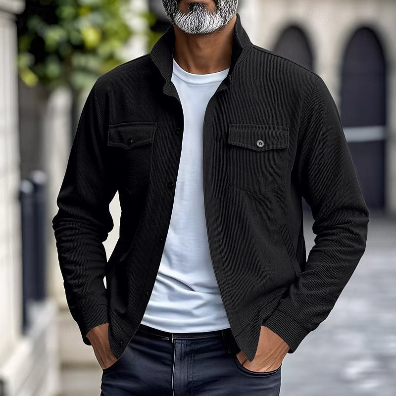 Warm Winter Jacket for Men | Ribbed Button Front Cold Weather Ready
