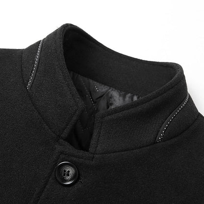 Funnel Neck Winter Coat for Men | Button Front Cold Weather Ready