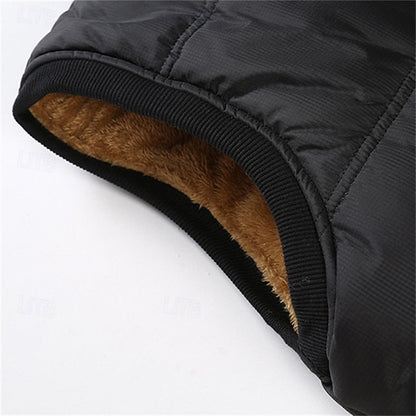 Fleece Lined Puffer Jacket for Men | Button Front Insulated Winter Outerwear