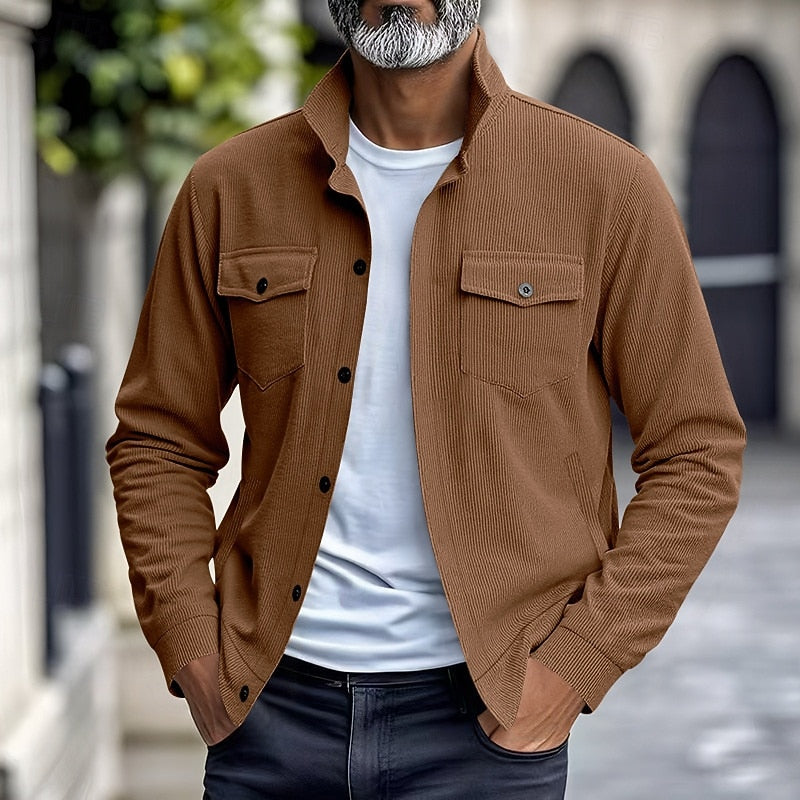 Warm Winter Jacket for Men | Ribbed Button Front Cold Weather Ready