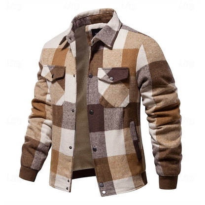 Plaid Shacket for Men | Button Front Lapel Collar Warm Winter Layer