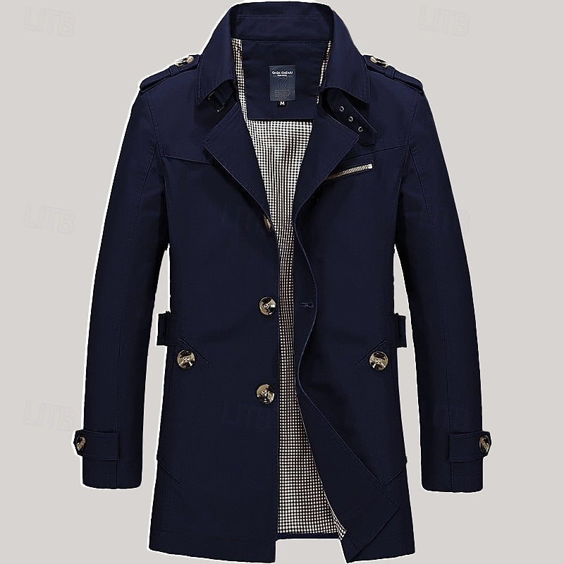 Cosy Trench Coat for Men | Button Front Autumn Layering
