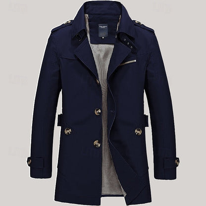Cosy Trench Coat for Men | Button Front Autumn Layering