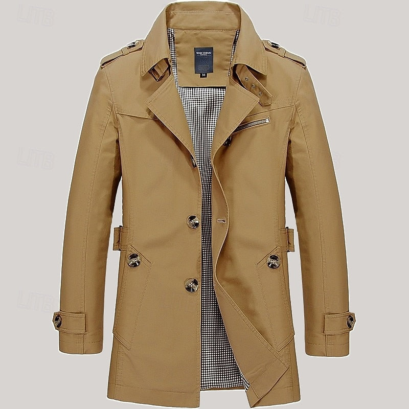 Cosy Trench Coat for Men | Button Front Autumn Layering