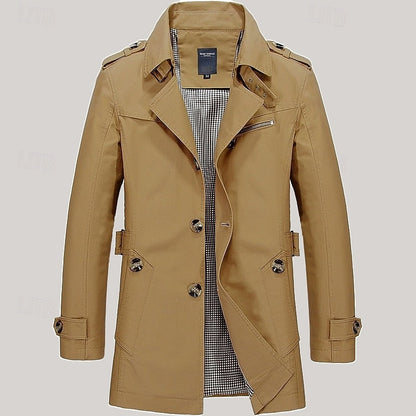 Cosy Trench Coat for Men | Button Front Autumn Layering